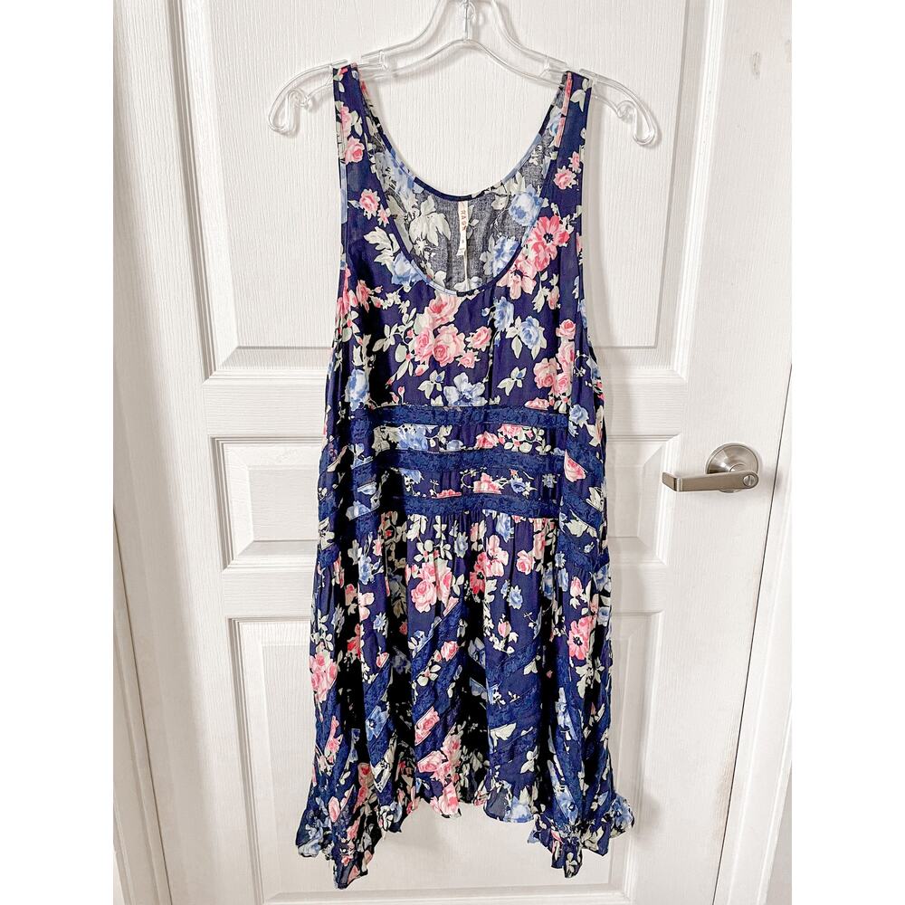 RAGA Floral Print Asymmetrical Dress Navy Blue Small New